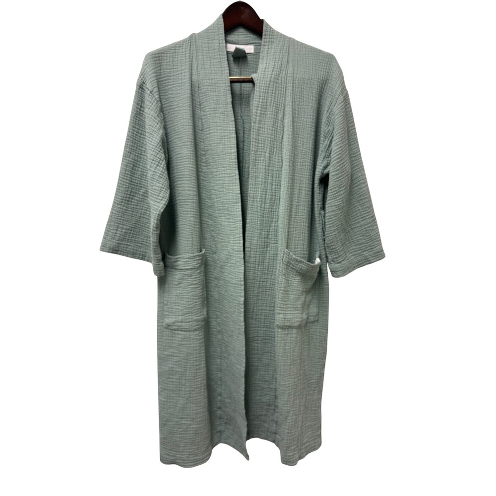 Bliss Womens Sage Green Cotton‎ Gauze Robe Kimono S/M Muslin Loungewear Pocket